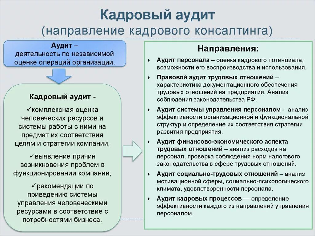 Аудит сторонней организации. Основные понятие кадрового аудита. Этапы проведения кадрового аудита. Характеристики кадрового аудита. Кадровый аудит цели и задачи.