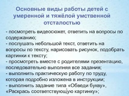 Индивидуальная работа с детьми умственной отсталостью