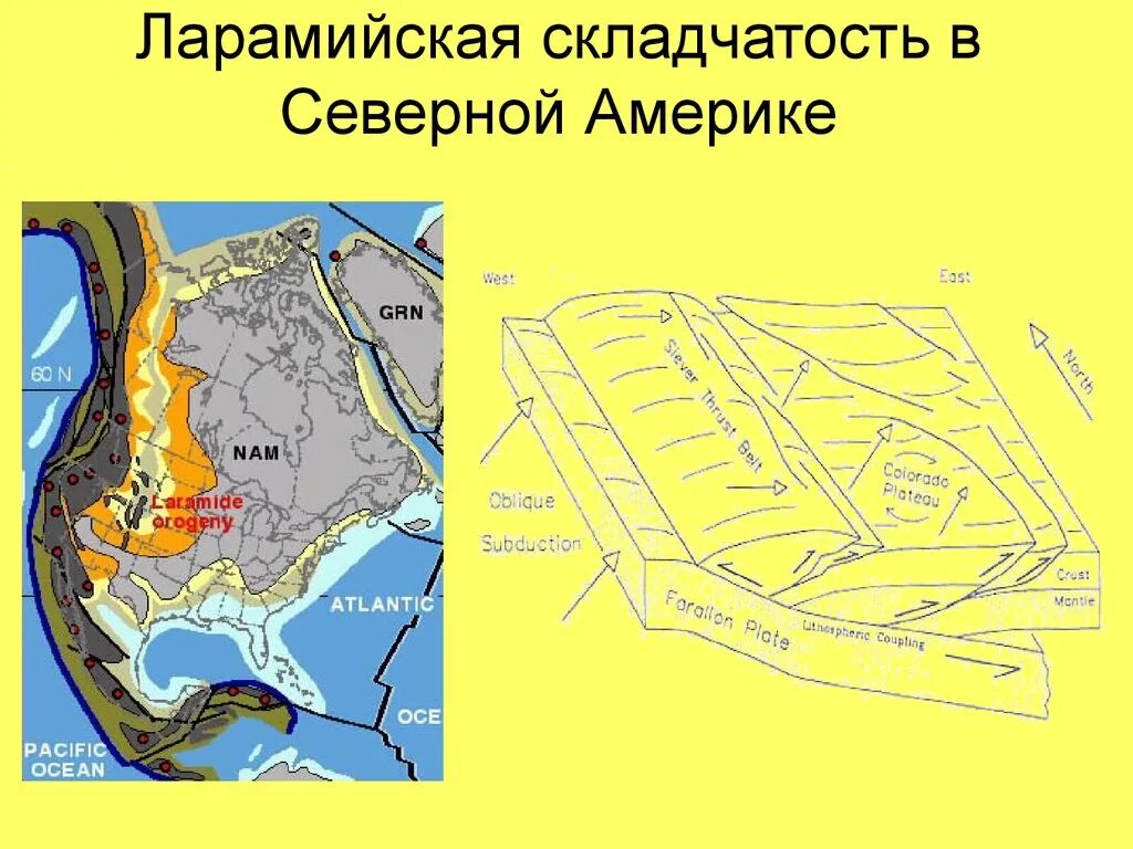 Области складчатости северной америки. ЛАРАМИЙСКАЯ складчатость. ЛАРАМИЙСКИЙ тектогенез. Мезозойская складчатость Северной Америки.