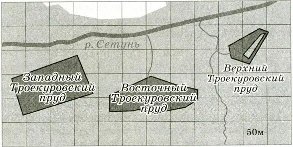 Площадь западного троекуровского пруда. На фрагменте географической карты схематично изображены. На фрагменте географической карты схематично изображены очертания. На фрагменте географической карты схематично изображены границы. Географическая карта фрагментов.