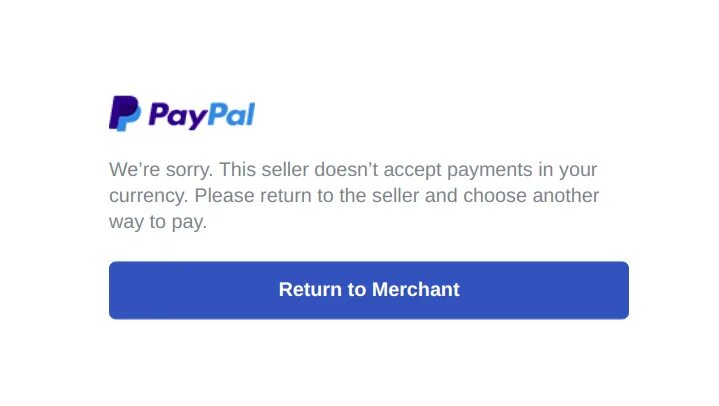 Payment message. PAYPAL transaction fail. Unable to process your payment update перевод.