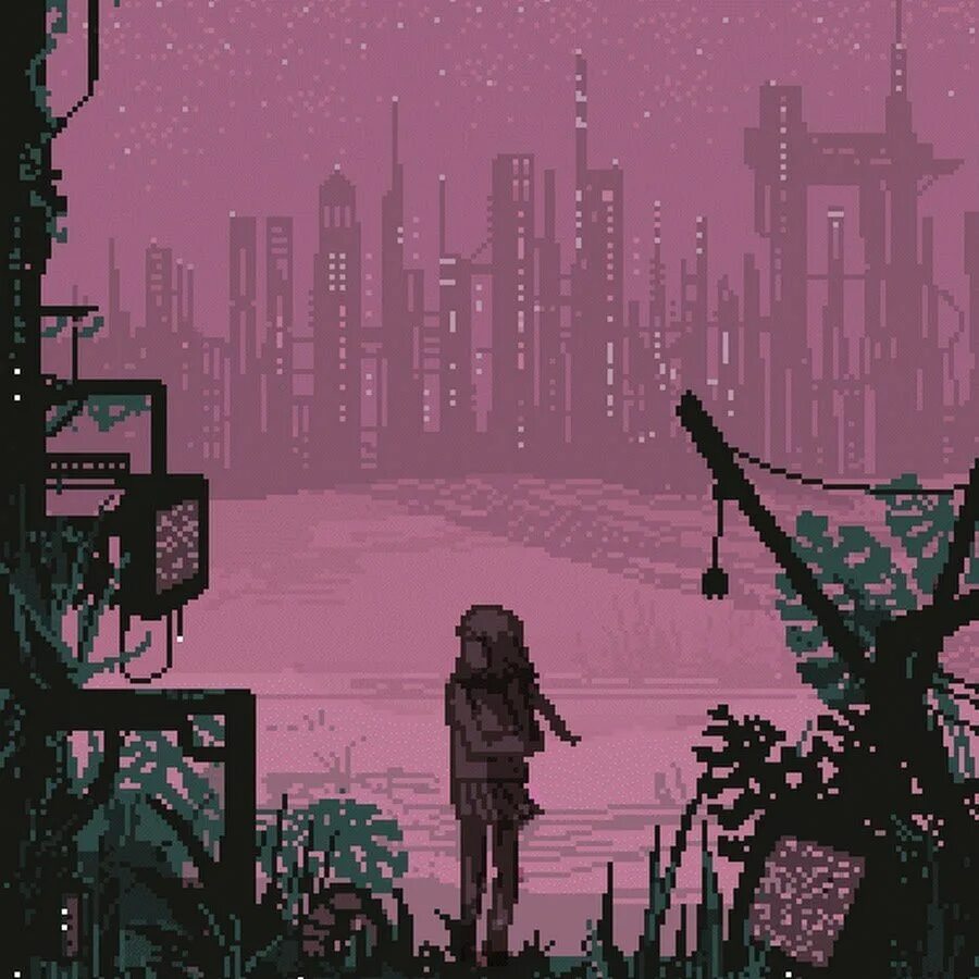 Бит арт. Пиксельные арты. пейзажи в стиле lo-fi. киберпанк пиксель. атмосферные пиксель арты.
