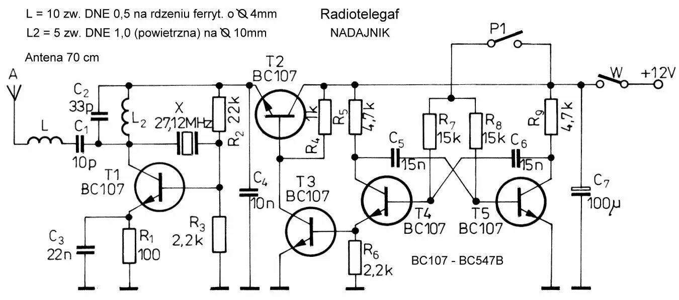 Схема кв приемника 100кгц - 30мгц. Транзисторный передатчик 430 МГЦ. Транзисторный ам передатчик 1-3 МГЦ. 27мгц передатчик на полевой транзистор.