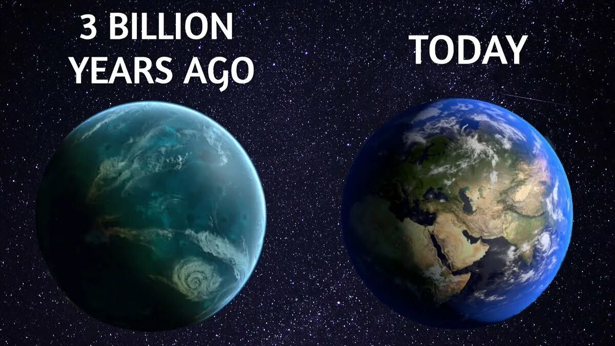 Earth 4 billion years ago. Earth 3 8 billion years ago. Earth 1.5 billion years ago. Земля через 3 миллиарда лет.