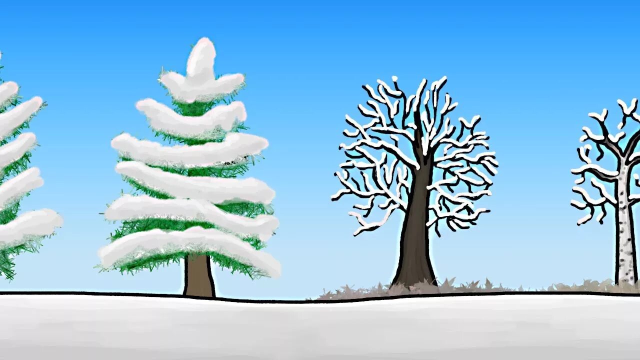 How trees. Winter trees for kids. зима дерево одиноко мультик. земля деревья и дома в снегу картинки для детей. the winter tree – earth below.