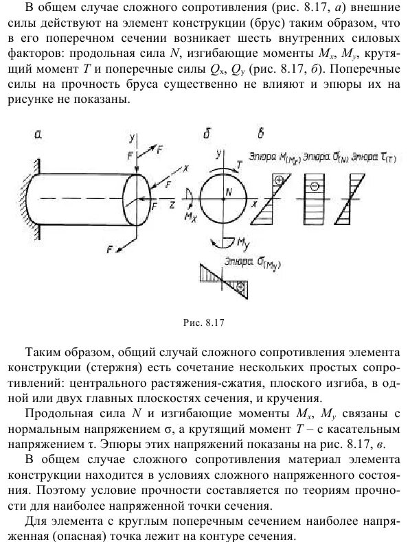 Определение диаметра вала при совместном действии изгиба и кручения. . Изгиб с кручением валов круглого поперечного стержня. Сечения для растяжения, сжатия, изгиба и кручения. Расчет стержней на сложное сопротивление. Изгиб с кручением