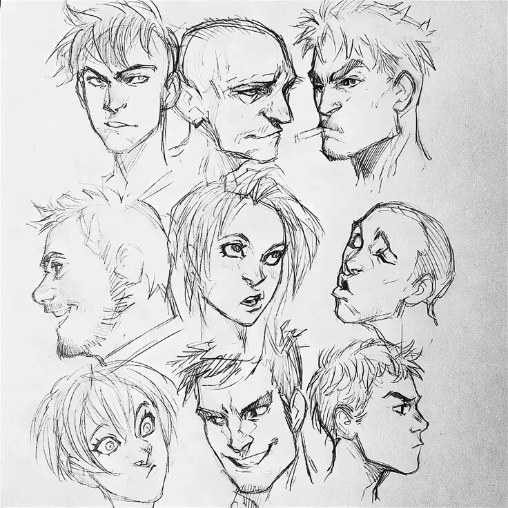 Скетчи персонажей. Скетчи персонажей. Ракурсы головы для рисования. Лицо референс рисунок. Лицо референс рисунок.