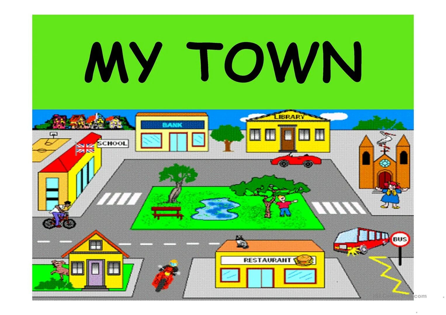 In town are. Плакат my Town. Places in Town для детей. Плакат places in the Town. Иллюстрации улиц города для детей.