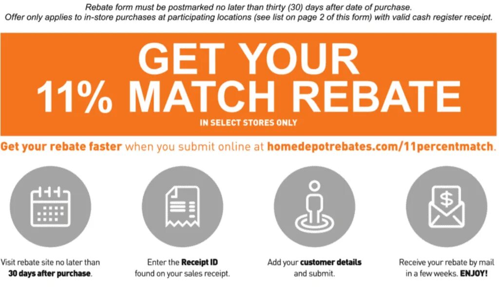 Price matching. Rebate. Rebate Store. Home Depot Paint. Depot.