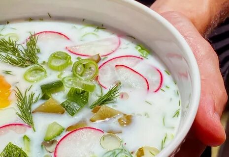 Окрошка на кефире с мясом