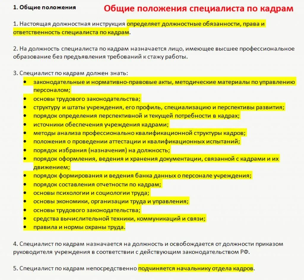 Начинающий кадровик что нужно знать. Должностная инструкция кадровика. Должностные обязанности специалиста. Инструкция работы отдела кадров. Должностная инструкция специалиста отдела кадров.