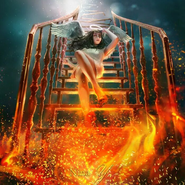 Огненная для грешников 6 букв. Лестница в ад. Лестница в огне. Ступеньки в ад. Огненная лестница.