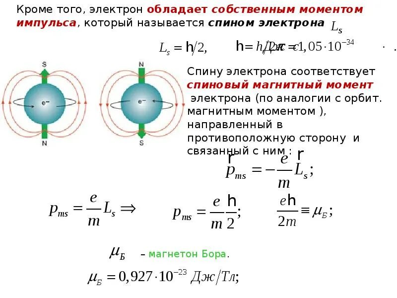 Модуль импульса частицы в магнитном поле. Спиновый магнитный момент формула. Спиновый магнитный момент электрона. Орбитальный магнитный момент электрона в атоме формула. Собственный момент импульса ядра.