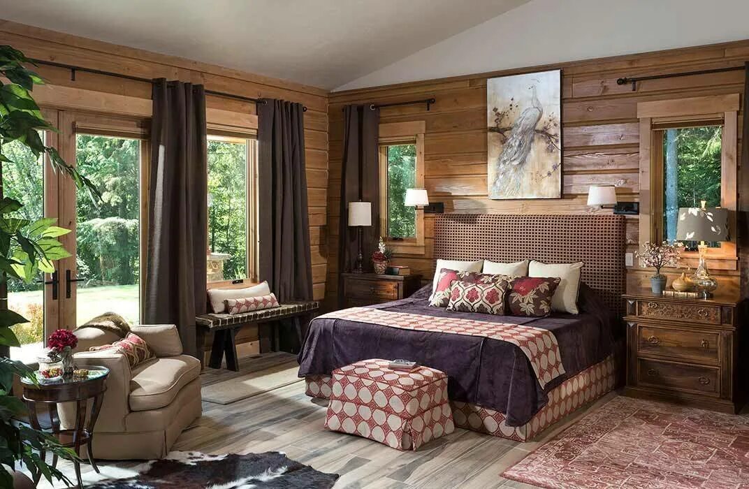 Дизайн комнат в деревянном доме. Стиль Тимбер спальня. Спальня стиль Шале+ Прованс. Спальня Кантри-Шале интерьер. Спальня Кантри 6.