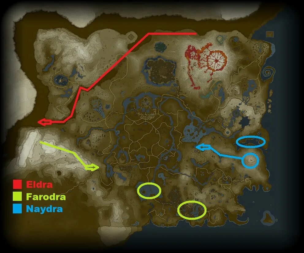 Zelda как попасть. Лощина сухостоя Zelda BOTW. Драконы Зельда Breath of the Wild карта. Зельда драконы на карте. Карта путей драконов Зельда.