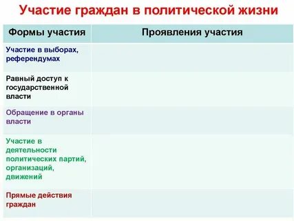 Схема способы участия граждан в политической жизни