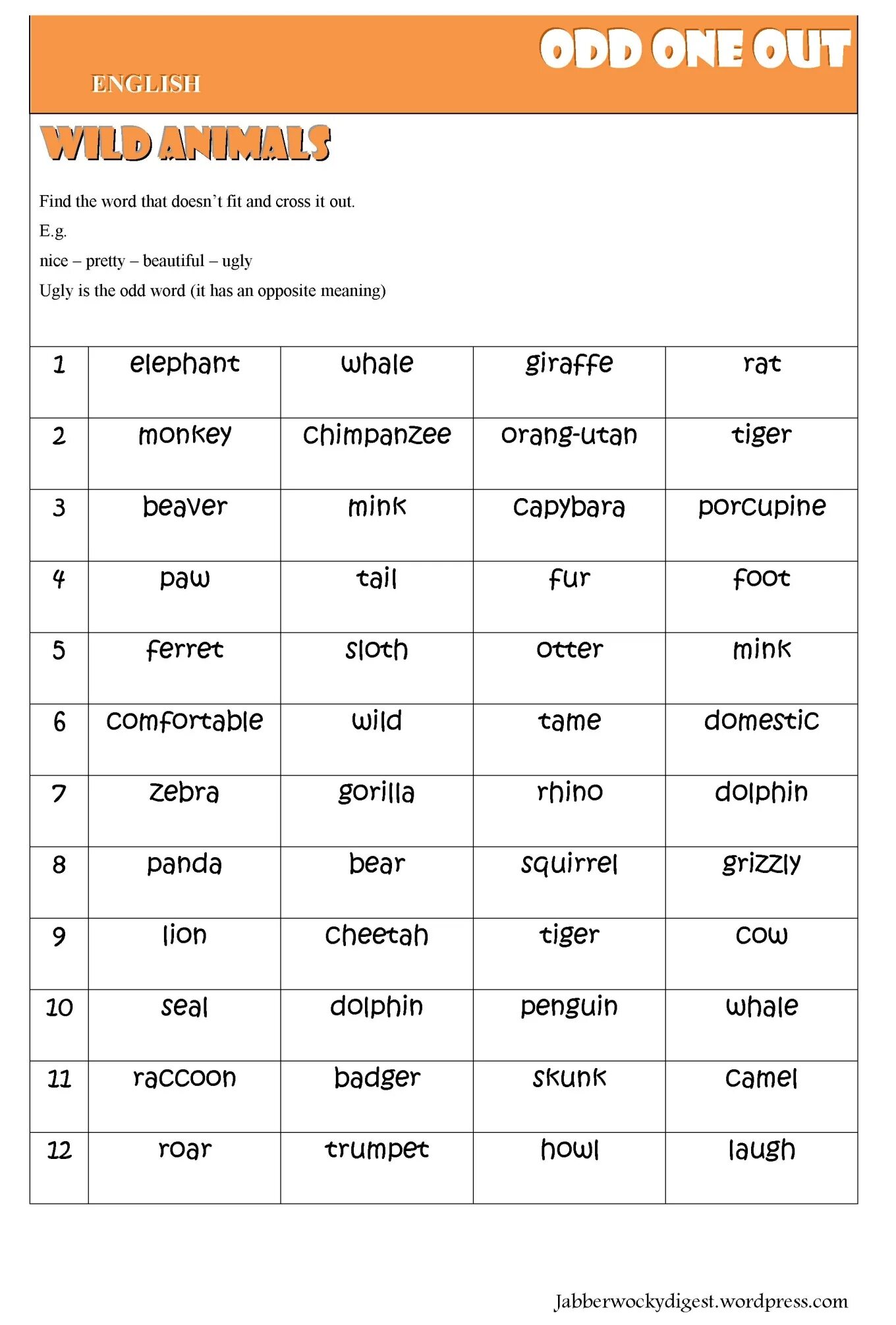 Cross out the word that. Find the odd word. odd word out. find the odd word for kids. choose the odd word.