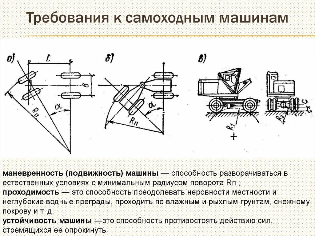 Маневренность автомобиля. Классификация строительных машин. Требования к самоходным машинам. Транспортные строительные машины классификация.