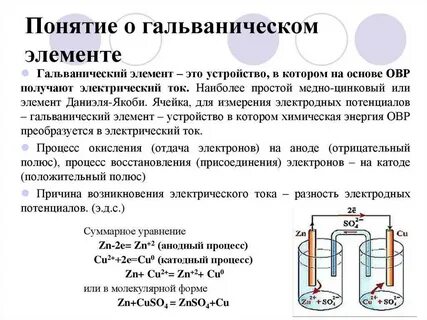 Гальванический элемент химическая реакция