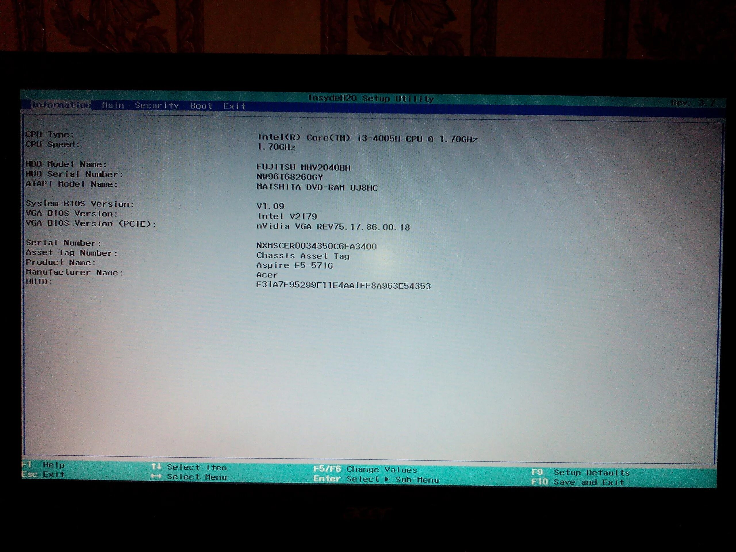 Пароль bios ноутбук acer. Acer aspire e1 z5we1. биос acer.