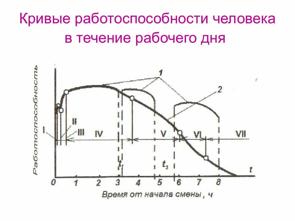 Кривая работоспособности. Кривая работоспособности в течение рабочего дня. Динамика работоспособности в течение рабочего дня. Фазы динамики работоспособности. Работоспособность изменяется в течение