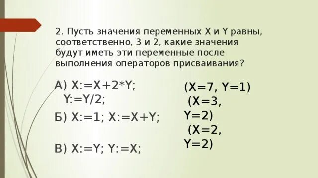 Интересное х х х. Значения x и y. После выполнения команды присваивания. После выполнения команды присваивания x:. После выполнения команды присваивания x: x+y.