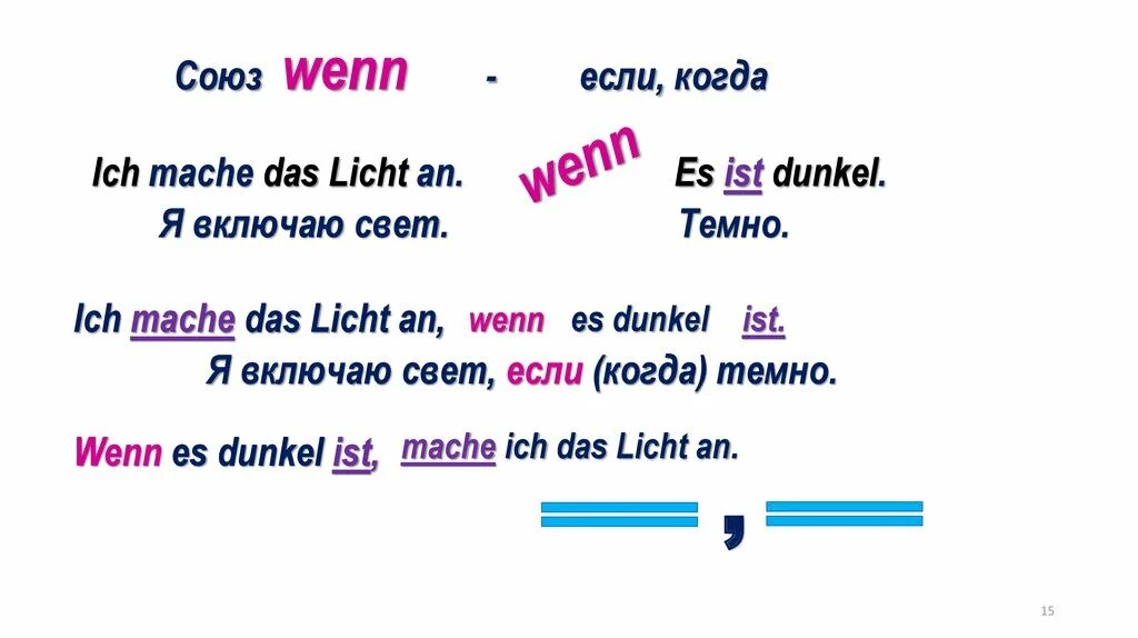 Союзы меняющие порядок слов в предложении. Предложение с wenn в немецком. порядок слов в предложении с союзом wenn. предложения с союзом wenn в немецком языке. wenn в немецком порядок слов.