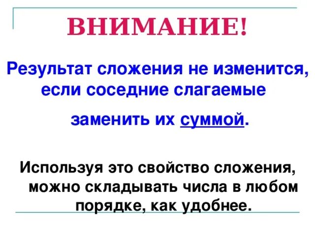 Результат сложения сумм