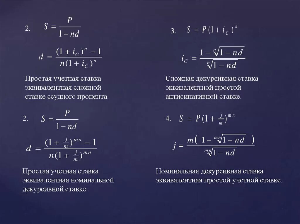 Простая ссудная процентная ставка эквивалентная сложной учетной. Формула сложная учетная процентная ставка. Номинальная сложная учетная ставка определяется по формуле. Сложные учетные ставки.