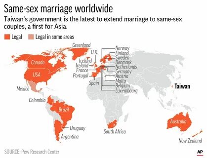 Map locates countries where same-sex marriage is legal. 