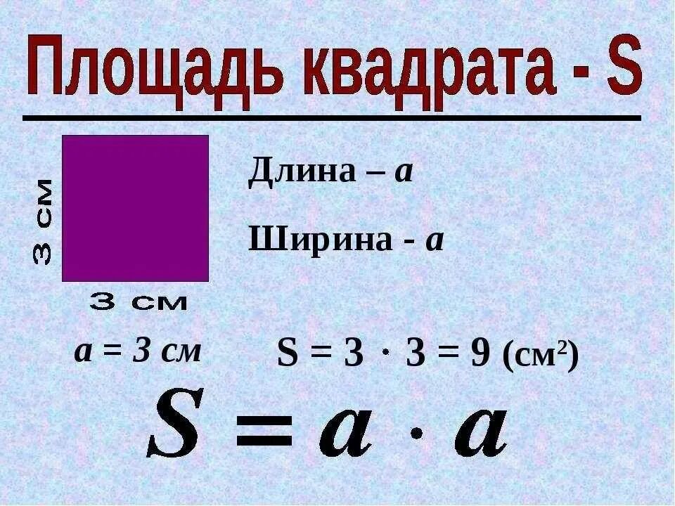 Как найти площадь квадрата математика 3 класс