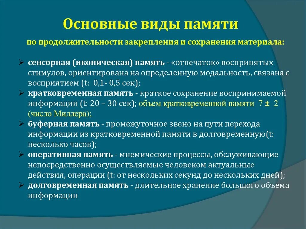 Тип основной памяти. Классификация памяти по продолжительности сохранения материала. Виды памяти по продолжительности закрепления и сохранения материала. Виды памяти по продолжительности закрепления. Виды памяти в психологии по продолжительности.