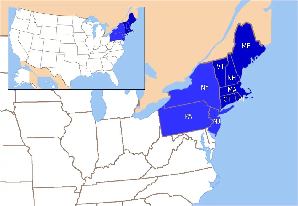 Северо Восток США на карте. Штаты Северо Востока США. Северо Восточный макрорайон США штаты. Северо Восточное побережье США. Восточное побережье америки города