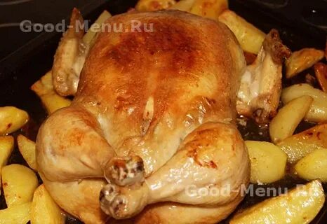 Курица целиком с грибами и картошкой