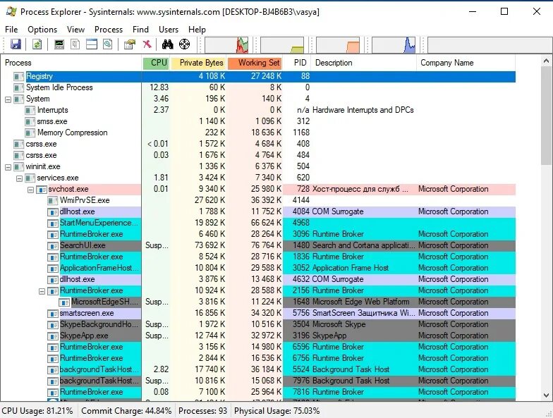 Process Explorer. Интерфейс программы process Explorer. Process Explorer Windows 10. Process Explorer Registry.