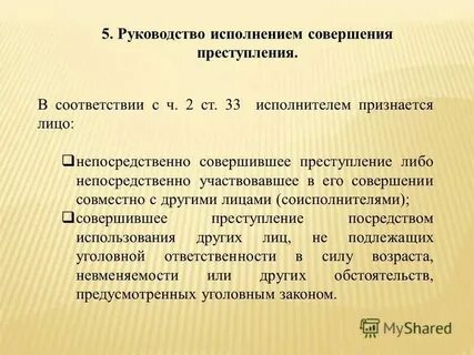 Лицо непосредственно совершившее преступление либо непосредственно