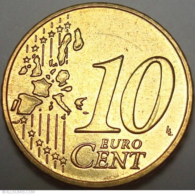 Центы в рубли. 10 Cent Euro в рублях. 10 Euro Cent g 2002. 10 Евро цент монета в рублях. Euro Cent 10 (g) Германия 2002.