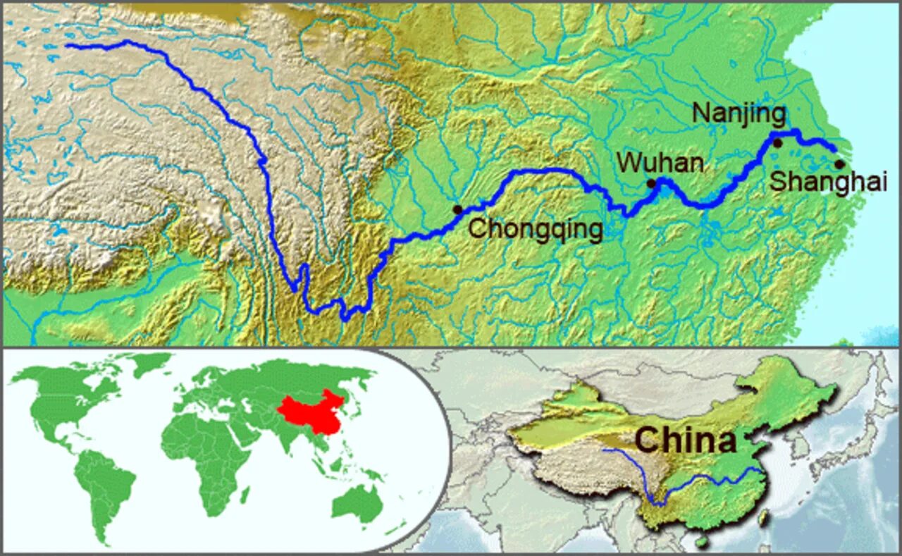 Реки Хуанхэ и Янцзы на карте. Река Янцзы на карте. Исток и Устье реки Янцзы на карте.