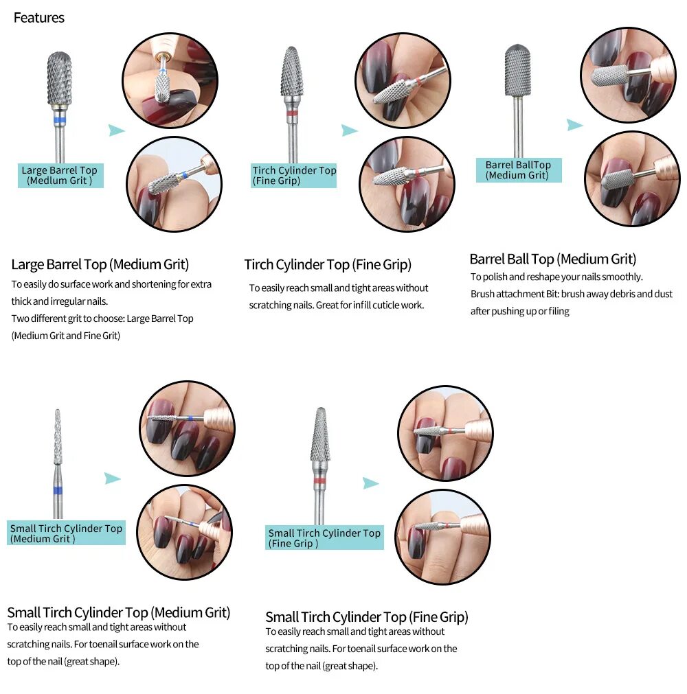 Что нужно для аппаратного маникюра. Фрезы для маникюра из карбида. Назначение фрез для аппаратного маникюра таблица. Диаметр хвостовика фрезы для педикюра. Насадки фрезы для аппаратного маникюра с описанием.