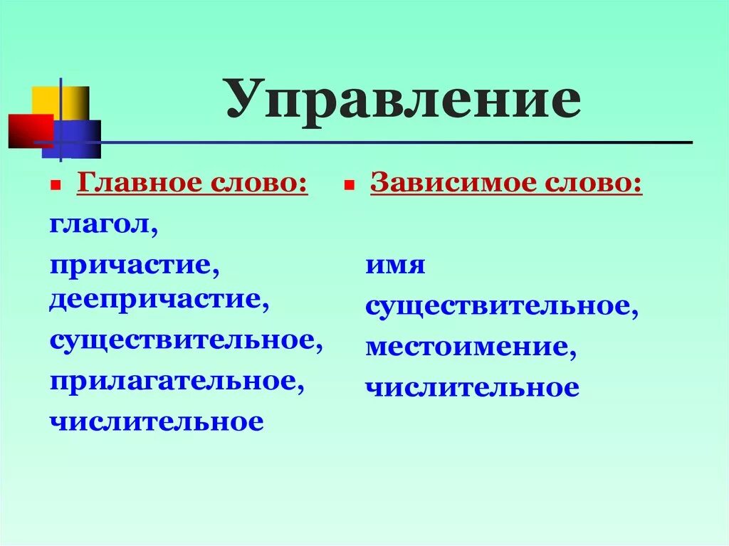 Словосочетания главное слово существительное существительное. Управление главное слово. Слова управления. Управление в тексте. Управление Зависимое слово.