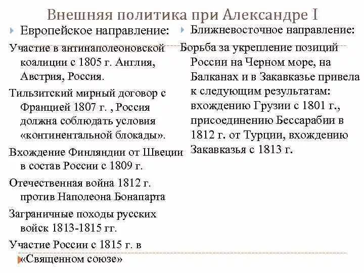 Европейское направление задачи. Внешняя политика при Александре 2 таблица.