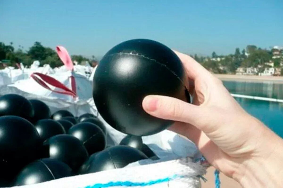 Черный шар на судах. Водохранилище Лос-Анджелеса с шариками. Водохранилище в Лос Анджелесе с черными шарами. Теневые шарики в водохранилище. Черный пластиковый шарик.