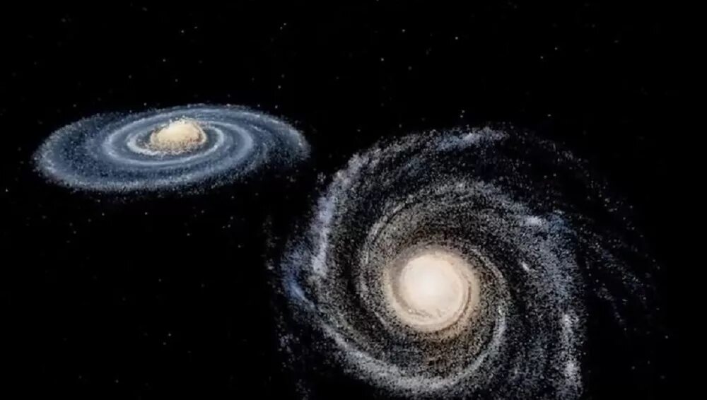 Столкновение галактики млечный путь и галактики андромеда. Галактика андромеды и млечный путь. Млечный путь и туманность андромеды. Туманность андромеды m31. Млечный путь и туманность андромеды.