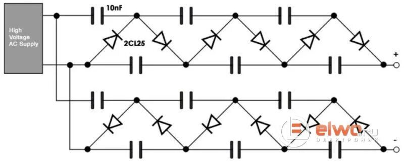 Диодный умножитель напряжения схема. Схема умножителя напряжения на диодах и конденсаторах. Умножитель напряжения ун9/27-1.3. Умножитель напряжения на 2 на диодах и конденсаторах.