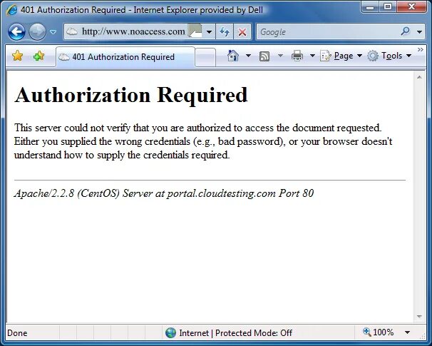 Authorization error message