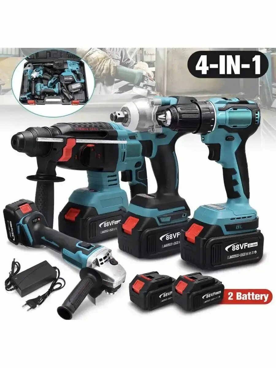 макита 4 в 1. набор электроинструмента 4 в 1. Makita dlxmua504 набор электроинструмента. перфоратор+шуруповерт+болгарка+гайковерт makita. угловой перфоратор.