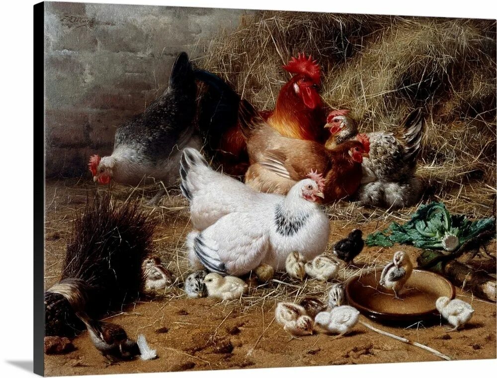 День домашних птиц. Eugene Remy Maes (Belgian, 1849-1931). Юджин Реми Маес художник. Куры в живописи.