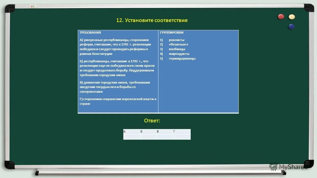 Установи соответствие 1 революция. Тест великая французская революция 8 класс с ответами.