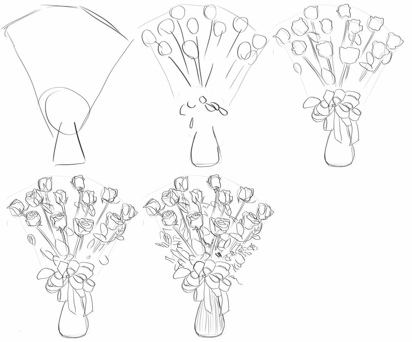 Букеты рисовать поэтапно. Поэтапное рисование букета цветов. Букет цветов рисунок поэтапно. Букет рисунок по этапно. Рисовать букет поэтапно.