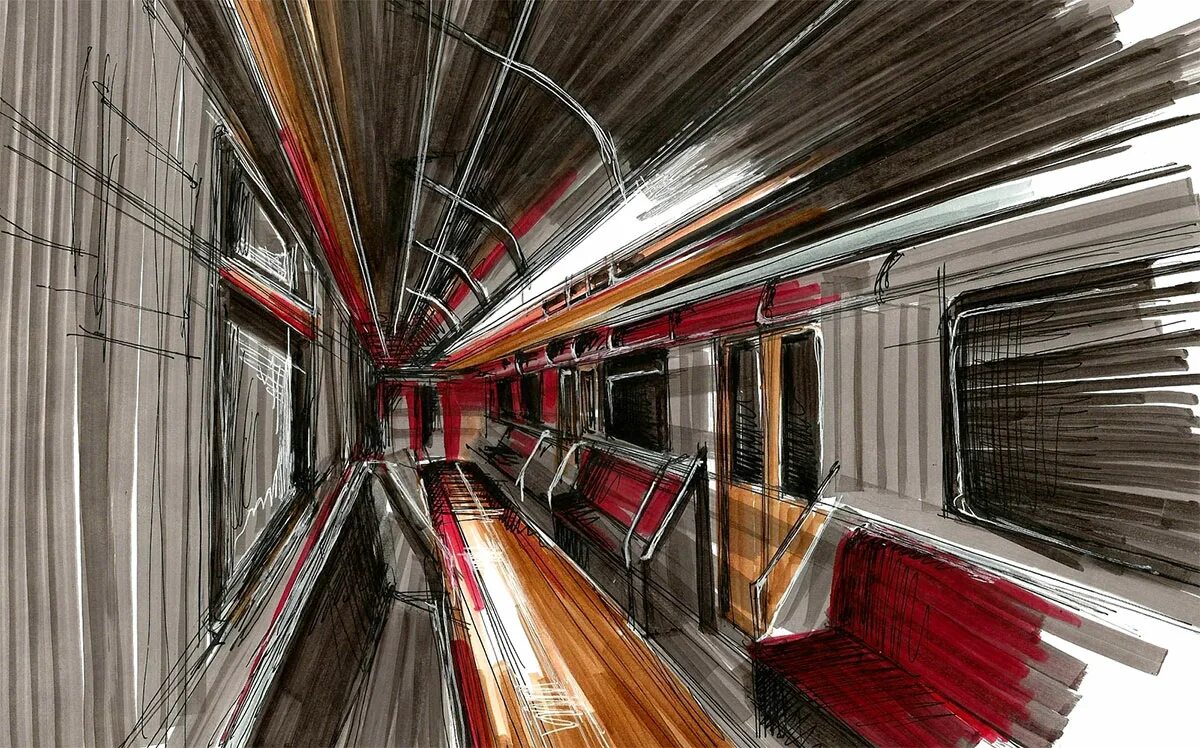 Перспектива м москва. Поезд метро. Поезд абстракция. Поезд Графика. Перспектива абстракция.